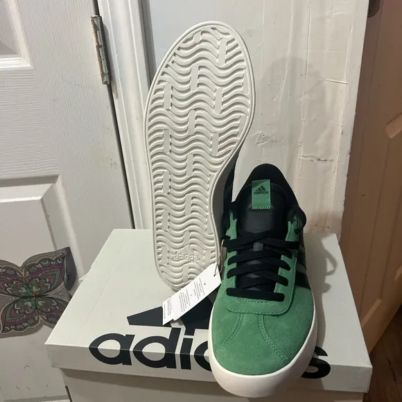 Adidas Green and Black Sneakers with Suede Texture