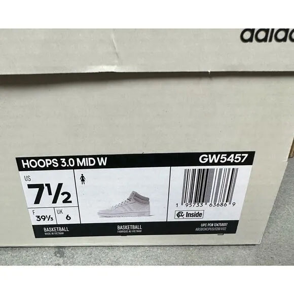 ADIDAS GW5457 HOOPS 3.0 MID CLASSIC SHOES Womens Size 7.5 New