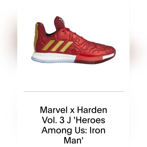 Adidas Harden Vol 3 Iron Man Tony Stark Marvel EG2626 Boys sz 5 Sneakers Shoes