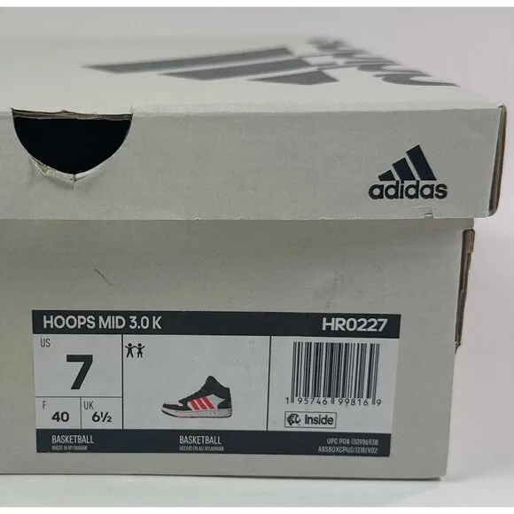 Adidas Hoops Mid 3.0 Kids Size 7 White Red Basketball Shoes Sneakers HR0227