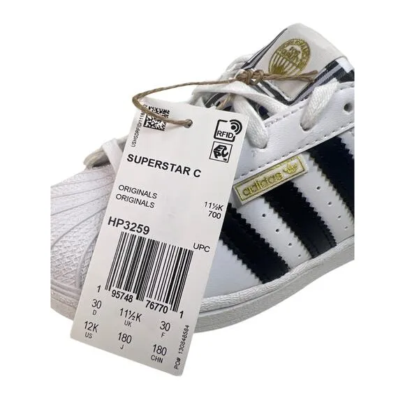 adidas Kids &quot;Graphic Pop&quot; Superstar C White/Black/Gold Size 12K HP3259