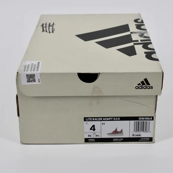 Adidas Lite Racer Adapt 5.0 Shoes Kids Size 4 in Pink/Grey NEW