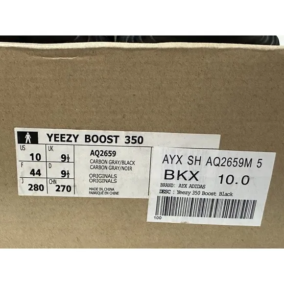 Adidas, Mens Yeezy Boost 350, Carbon Gray/Black, Size 10