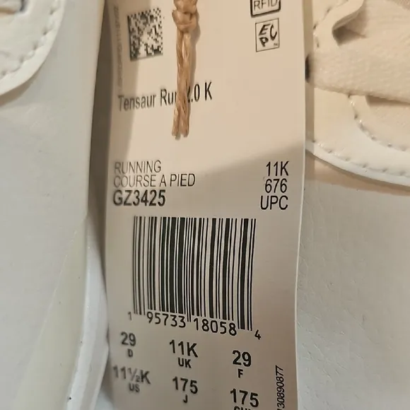 Adidas NWT Girls Tensaur Rum 2.0K Classic White Sneakers SIZE 11.5