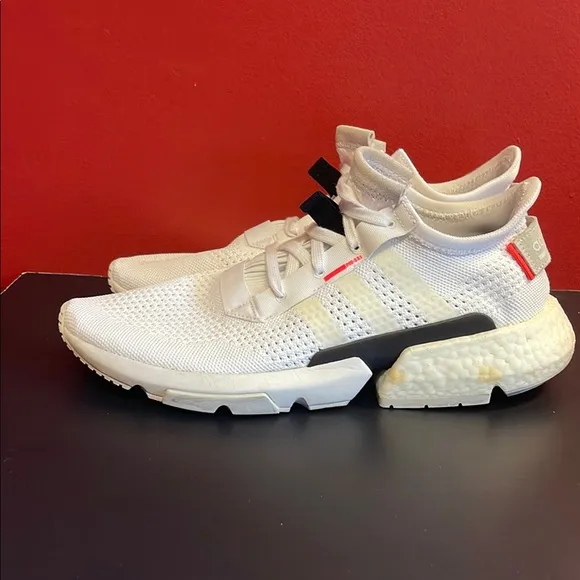 ADIDAS ORIGINALS MEN'S POD S3.1 PRIMEKNIT ATHLETIC SNEAKER, WHITE/SHOCK Size 12