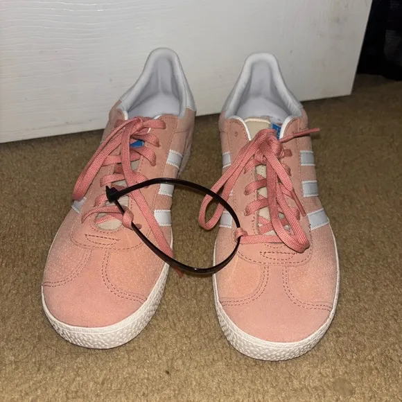Adidas Pink and White Gazelle Sneakers Classic Suede Design