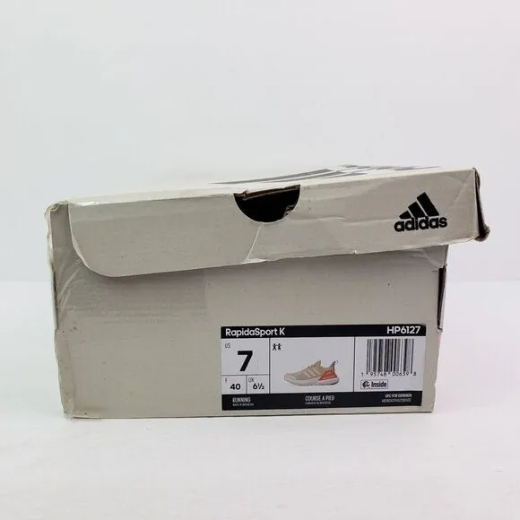 Adidas RapidaSport K Girls Size 7Y Womens Sz 8 Off White Solar Red Sneaker Shoes