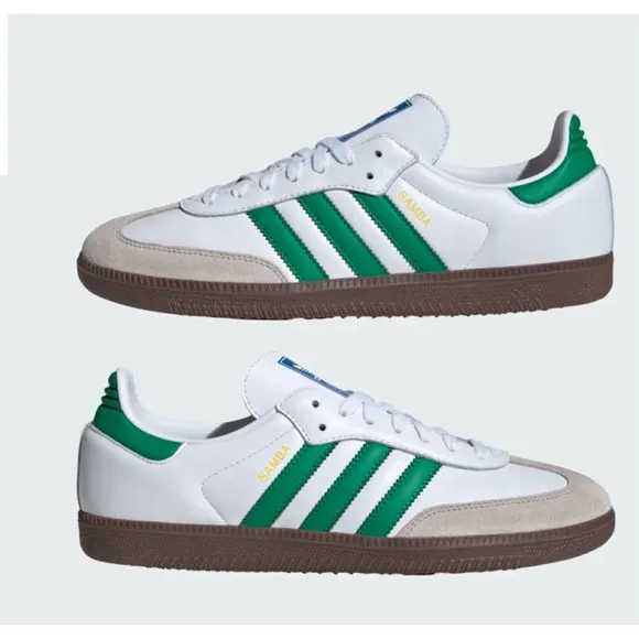 Adidas Samba OG Original Classic Shoes In Cloud White and Green NWT