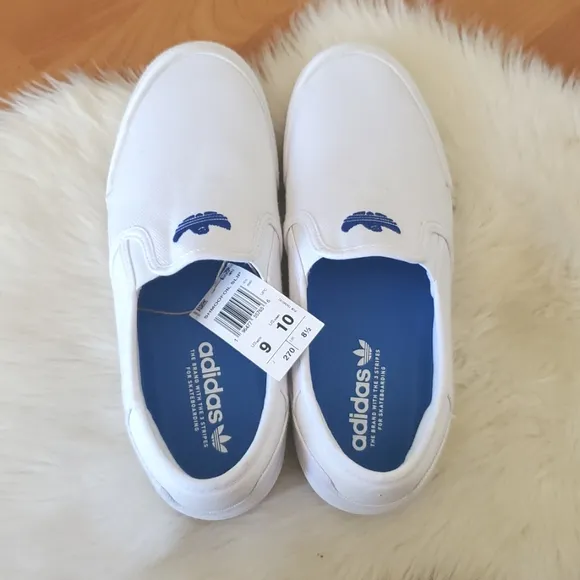 Adidas Shmoofoil White Slip On Skater Skateboarding Shoes Size 9 Mens 10 Womens