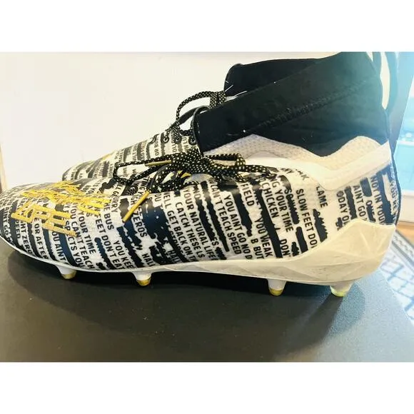Adidas Shoes Mens 14 White Black Gold Adizero 8.0 Three Stripe Life Soccer Cleat