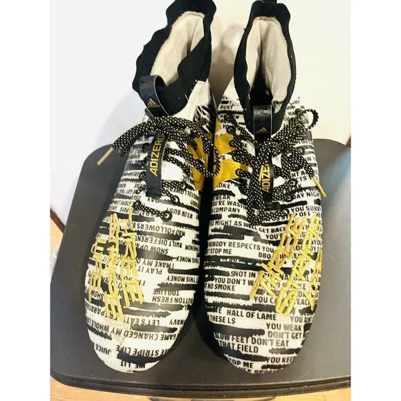 Adidas Shoes Mens 14 White Black Gold Adizero 8.0 Three Stripe Life Soccer Cleat