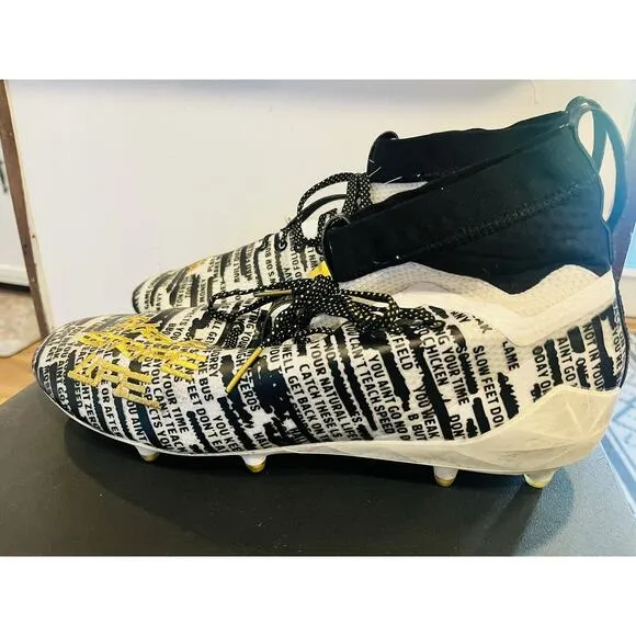 Adidas Shoes Mens 14 White Black Gold Adizero 8.0 Three Stripe Life Soccer Cleat