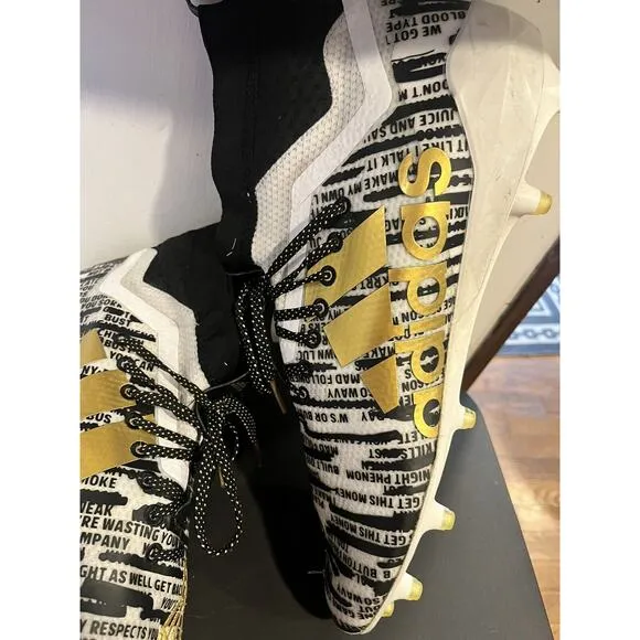 Adidas Shoes Mens 14 White Black Gold Adizero 8.0 Three Stripe Life Soccer Cleat