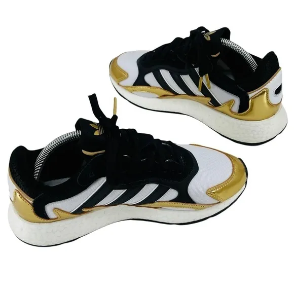 ADIDAS Tresc Run Black &amp; Metallic Gold 90’s Inspired Design Sneakers Size 7M/8W
