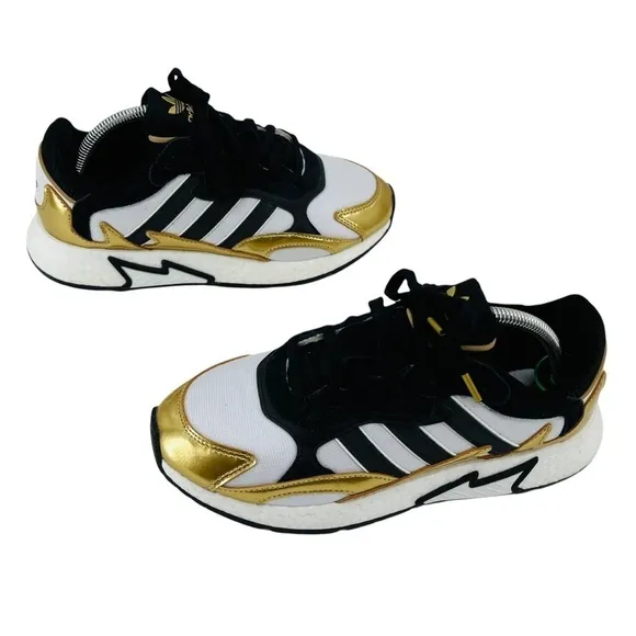 ADIDAS Tresc Run Black &amp; Metallic Gold 90’s Inspired Design Sneakers Size 7M/8W