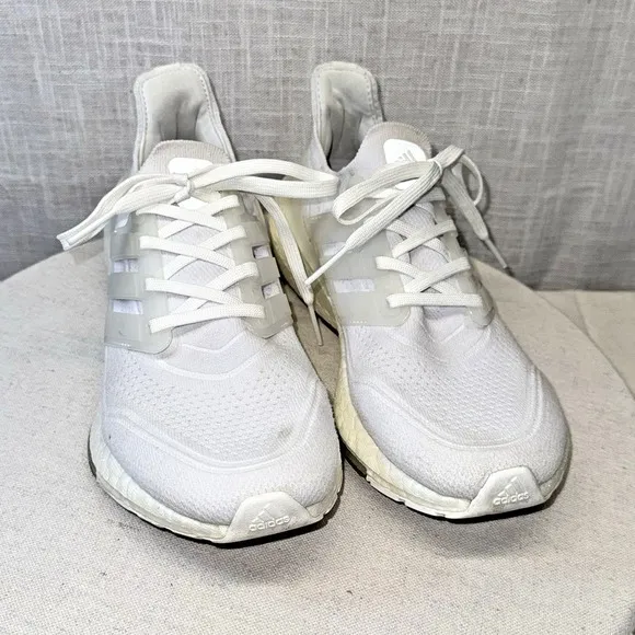 Adidas Ultraboost 21 Running Shoes Triple White Sneakers FY0403 Sz 8.5