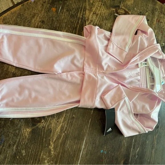 ADORABLE pink ADIDAS sweat suit w/ classic white stripes!Keep her looking cute💕