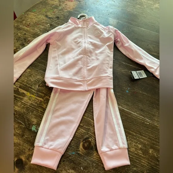 ADORABLE pink ADIDAS sweat suit w/ classic white stripes!Keep her looking cute💕