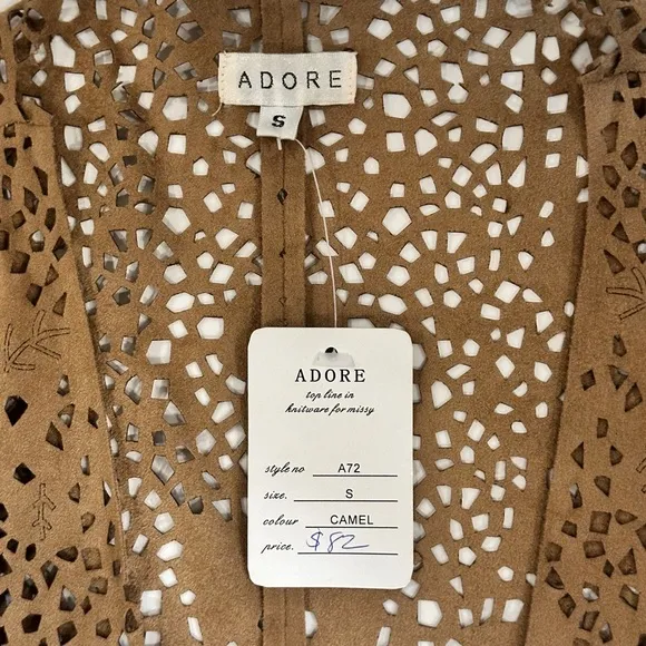 Adore Faux Suede Laser Cut Fringe Jacket SZ S $89