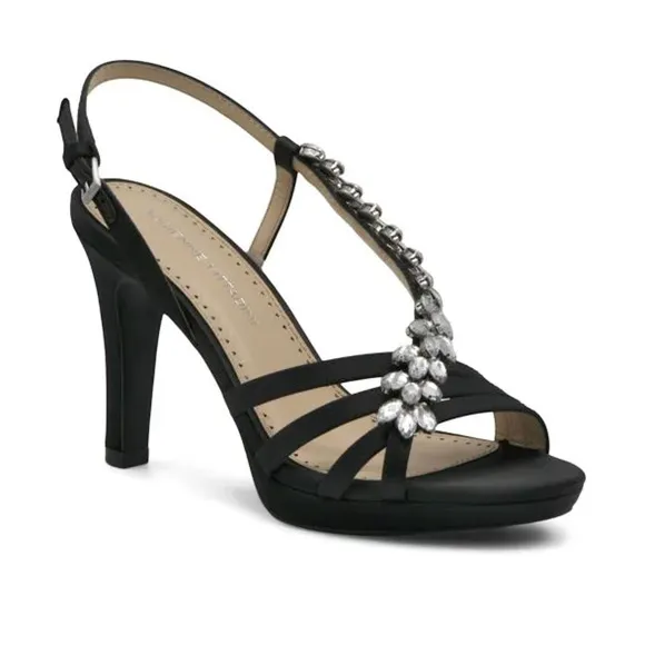 Adrienne Vittadini Shoes Women's 8 Black Germaine Embellished Slingback Sandals