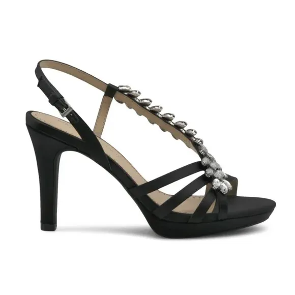 Adrienne Vittadini Shoes Women's 8 Black Germaine Embellished Slingback Sandals