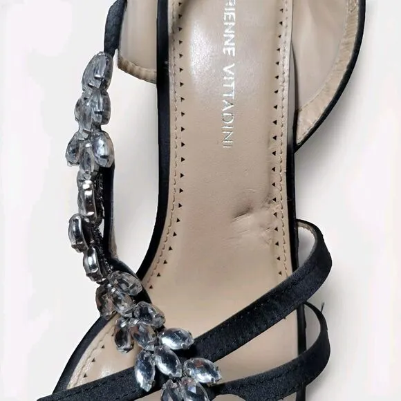 Adrienne Vittadini Shoes Women's 8 Black Germaine Embellished Slingback Sandals