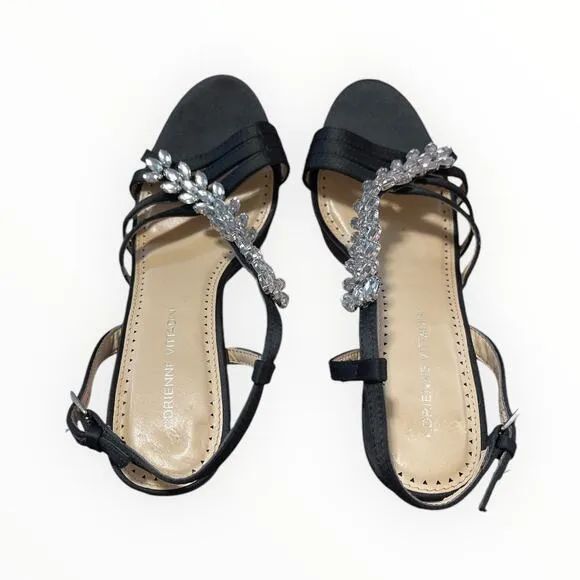 Adrienne Vittadini Shoes Women's 8 Black Germaine Embellished Slingback Sandals