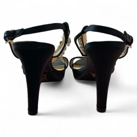 Adrienne Vittadini Shoes Women's 8 Black Germaine Embellished Slingback Sandals
