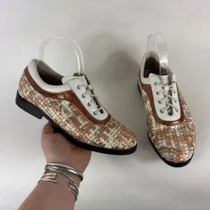 Aerogreen Italy Summer Golf Shoes Womens 8 White Copper Brown Woven Leather