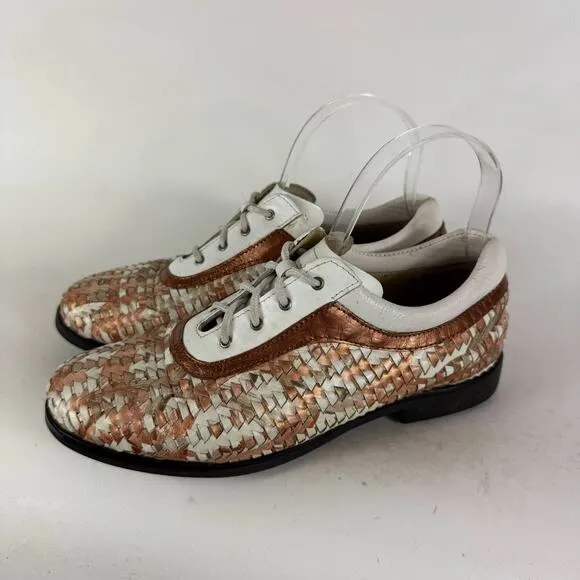 Aerogreen Italy Summer Golf Shoes Womens 8 White Copper Brown Woven Leather