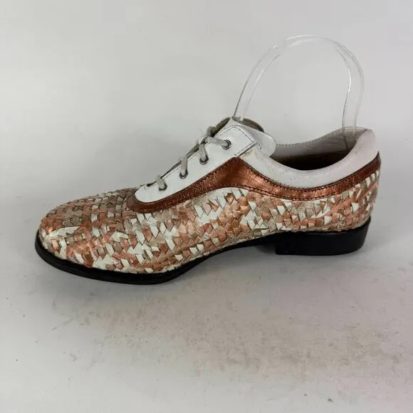 Aerogreen Italy Summer Golf Shoes Womens 8 White Copper Brown Woven Leather