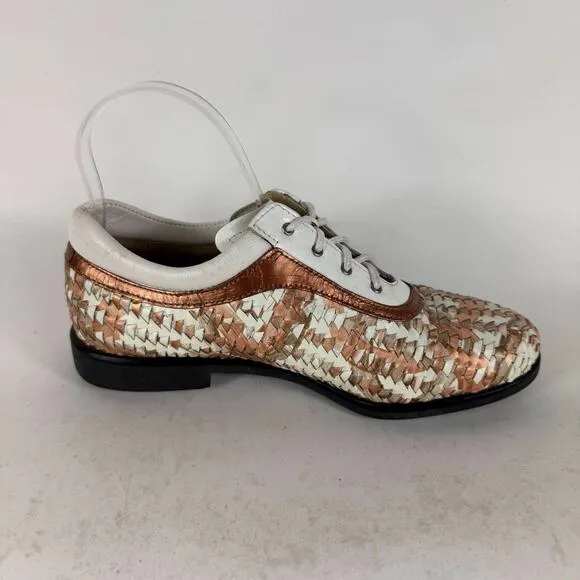 Aerogreen Italy Summer Golf Shoes Womens 8 White Copper Brown Woven Leather