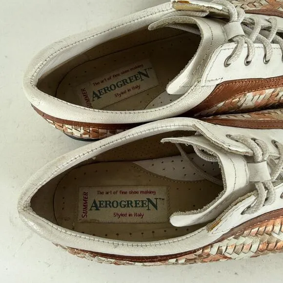 Aerogreen Italy Summer Golf Shoes Womens 8 White Copper Brown Woven Leather