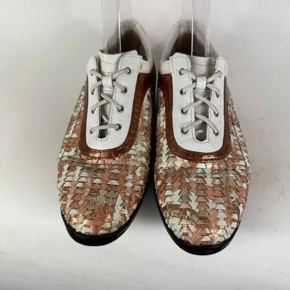 Aerogreen Italy Summer Golf Shoes Womens 8 White Copper Brown Woven Leather