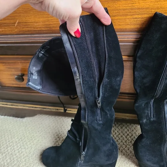 Aerosoles Plum Sauce Black Suede Knee High Boots