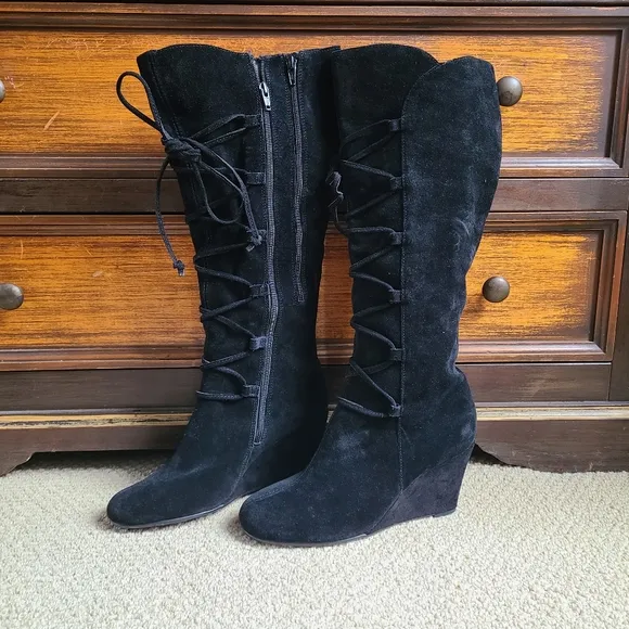 Aerosoles Plum Sauce Black Suede Knee High Boots