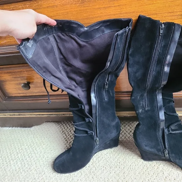 Aerosoles Plum Sauce Black Suede Knee High Boots