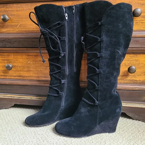 Aerosoles Plum Sauce Black Suede Knee High Boots