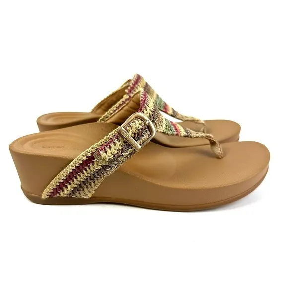 Aetrex Kate Woven Sandals 9-9.5 Multicolor Slip On Thong Shoes Womens