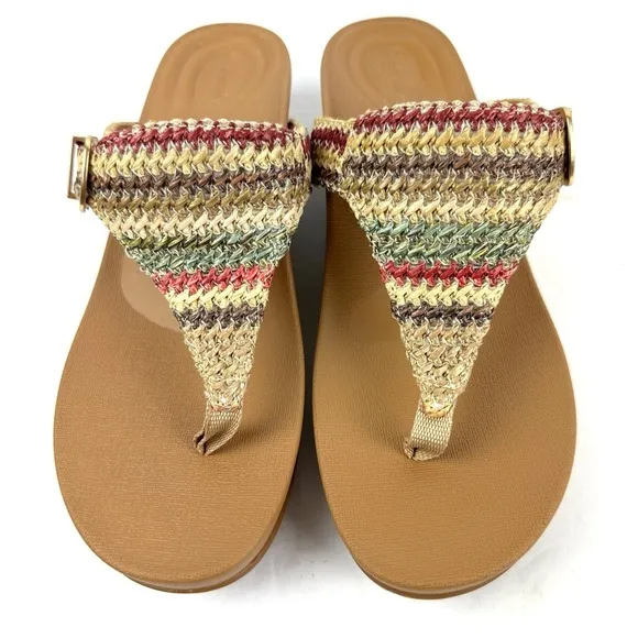 Aetrex Kate Woven Sandals 9-9.5 Multicolor Slip On Thong Shoes Womens