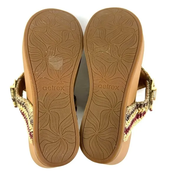 Aetrex Kate Woven Sandals 9-9.5 Multicolor Slip On Thong Shoes Womens
