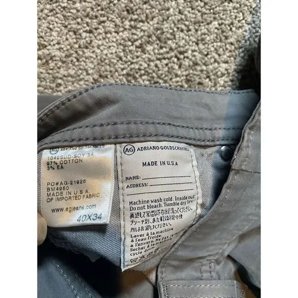 AG Adriano Goldschmied Pants Mens 40x34 The Protege Grey Denim Jean Straight Leg