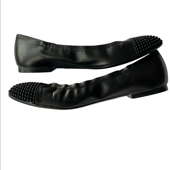 AGL Blakley Black Studded Women's Cap Toe Flats Excellent Italy Size 42 / 11.5