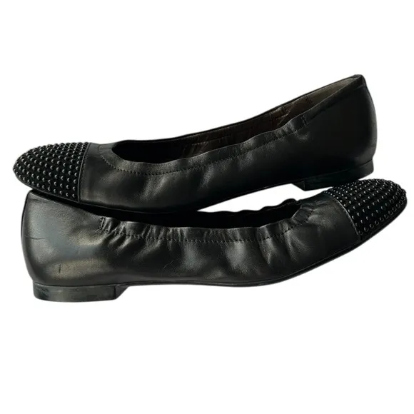 AGL Blakley Black Studded Women's Cap Toe Flats Excellent Italy Size 42 / 11.5