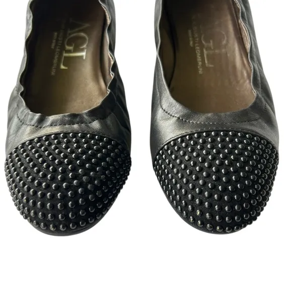 AGL Blakley Black Studded Women's Cap Toe Flats Excellent Italy Size 42 / 11.5