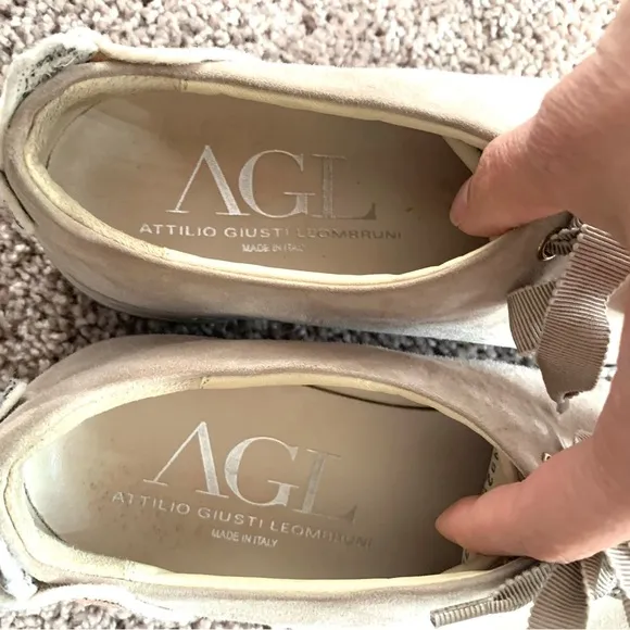 AGL Leombruni Lace Up Sneakers Embroidered Floral Sequin Suede 925090 Beige 38