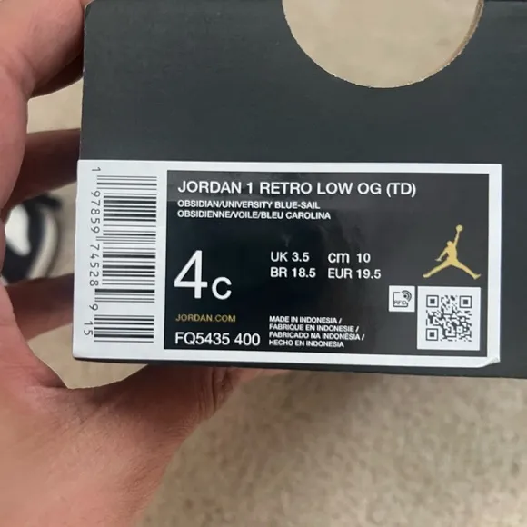 Air Jordan 1 Low OG Obsidian/University Blue UNC FQ5435-400 Toddler Size 4C