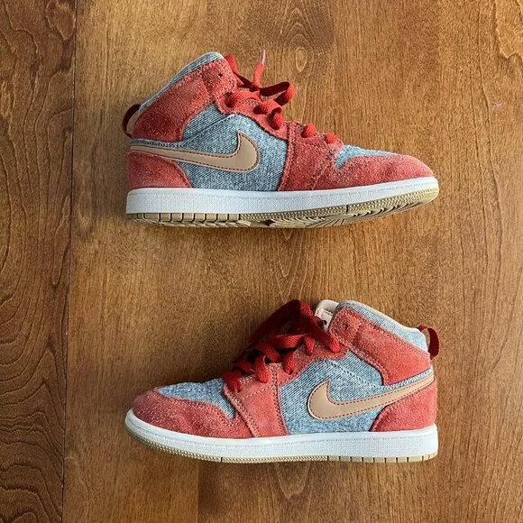 Air Jordan 1 Mid Denim/Red Suede 2.5Y