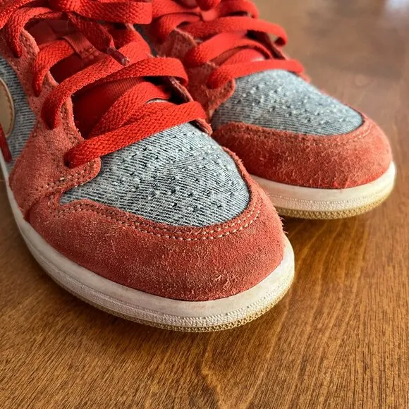 Air Jordan 1 Mid Denim/Red Suede 2.5Y