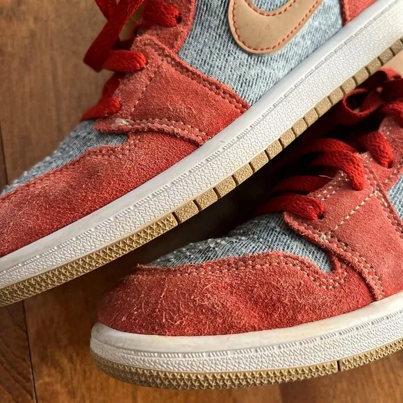 Air Jordan 1 Mid Denim/Red Suede 2.5Y